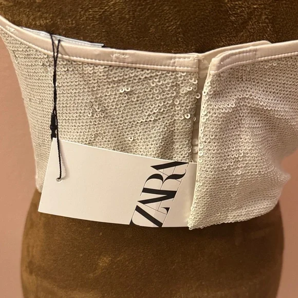 Zara Cream Strapless Crop Top - Picture 4 of 9